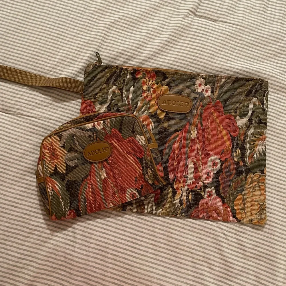 Adolfo Vintage Multicolor Floral Tapestry Travel Bags